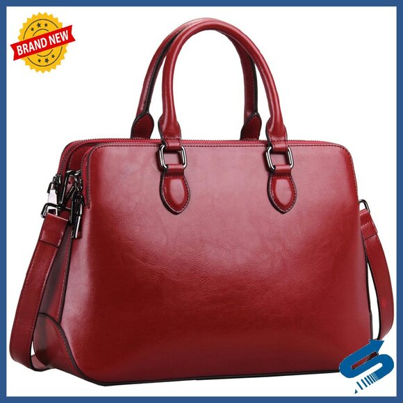 Genuine Leather Tote Shoulder Crossbody Bag Multi Compartment Work Purse